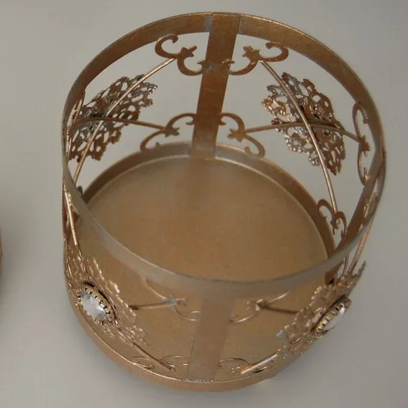 Pier 1, NEW Set of 2 Rustic Gold Candle Holders, 4.25"Dia Base - Picture 5 of 6